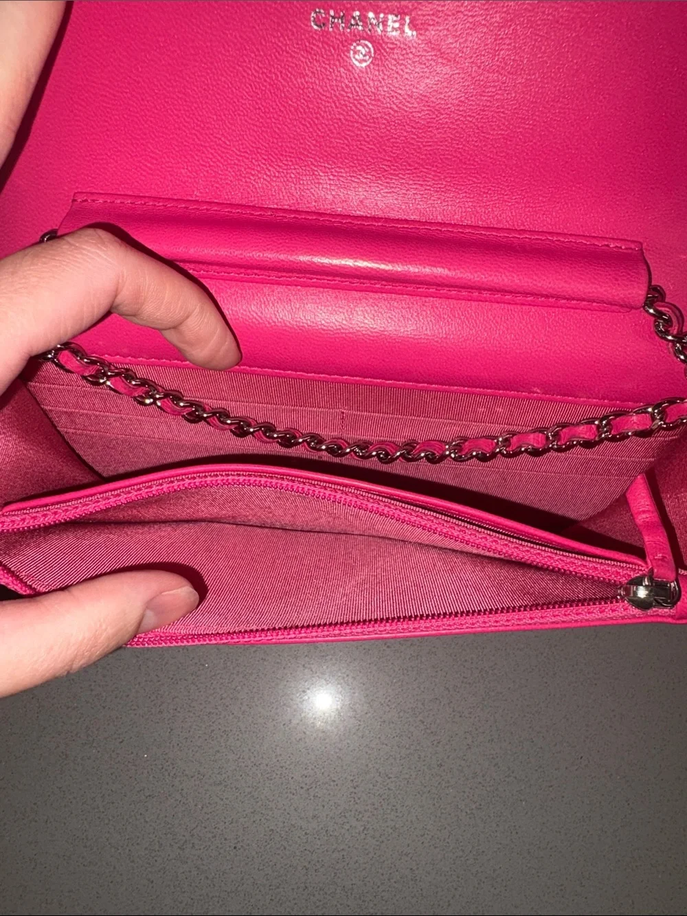 CHANEL Pink Lambskin Classic Quilted Wallet On a Chain - Picture 6 of 15